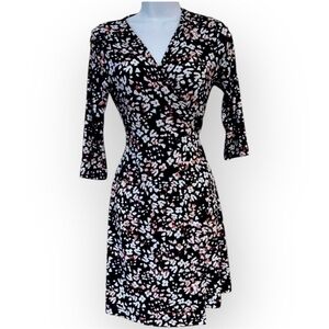 Banana Republic Navy and Pink Floral Wrap Dress